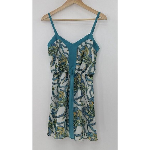 Bebe‎ Women’s Dragon Print Lined Chiffon Mini Dress Sz XS, Pockets Boho, Preppy - Picture 1 of 15